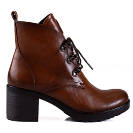 W. Potocki Workery damskie Potocki na obcasie brązowe