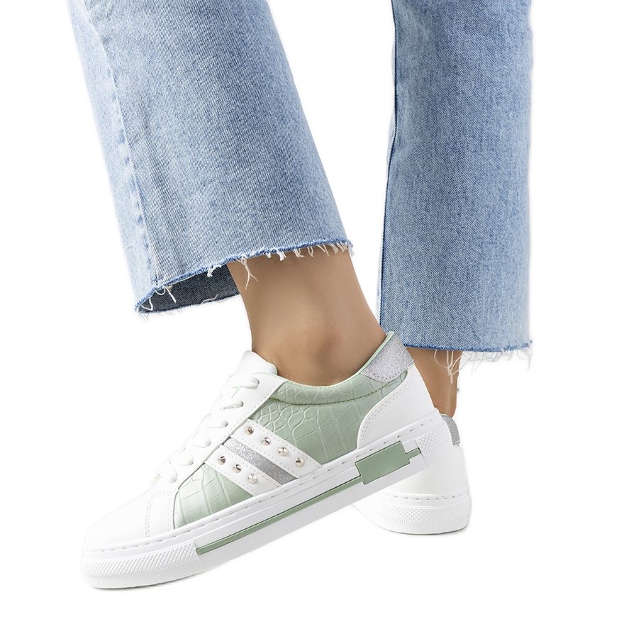 Zielone sneakersy z ćwiekami Luus białe