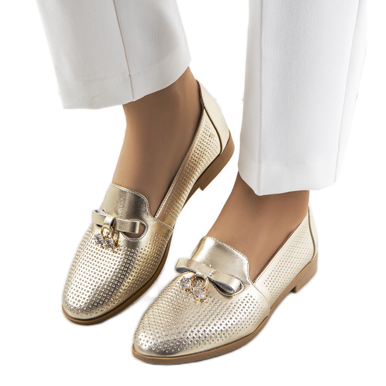 Złote ażurowe mokasyny z naturalnej skóry Curi złoty