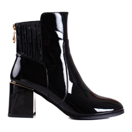 Czarne botki damskie Shelovet z lakierowanej skóry ekologicznej