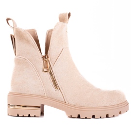 Niskie botki damskie Shelovet ze złotym suwakiem beżowe beżowy