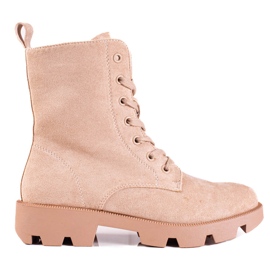 Zamszowe workery damskie Shelovet sznurowane beżowe beżowy