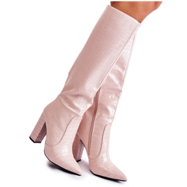 Modne Kozaki Na Słupku Beżowe Constancy beżowy