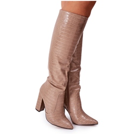 Modne Kozaki Na Słupku Ciemnobeżowe Constancy beżowy