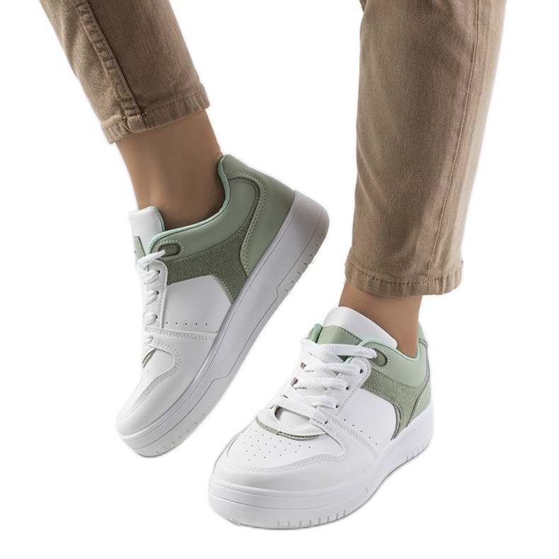 Zielone sneakersy damskie Lins białe