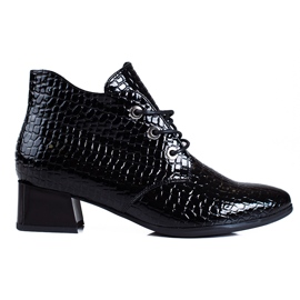 Niskie botki damskie Vinceza czarne ze sznurowaniem