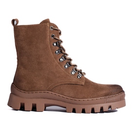 W. Potocki Beżowe zamszowe workery damskie Potocki brązowe