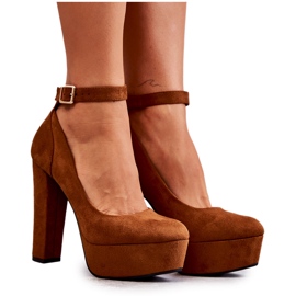 Zamszowe Czółenka Na Platformie Camel Rivia brązowe