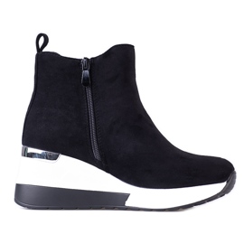 Sportowe botki damskie na koturnie Shelovet z zamszu ekologicznego czarne