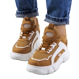 Brązowe sneakersy damskie Bonina białe