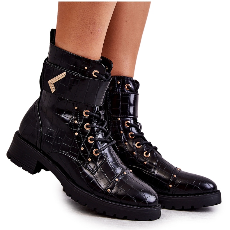 PG1 Ocieplane Eko-Skóra Wężowe Botki Czarne Colira