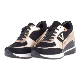 Vinceza Czarnz złote sneakersy damskie Potocki na koturnie czarne złoty