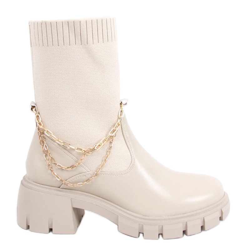 Botki ze skarpetkową cholewką Grace Beige beżowy