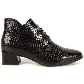 Botki damskie lakierowane skóra węża czarne Vinceza