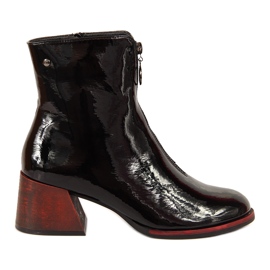 Botki damskie lakierowane na obcasie czarne Vinceza