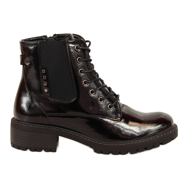 Botki damskie ocieplane czarne lakierowane Vinceza