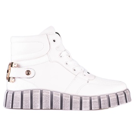 W. Potocki Sportowe botki damskie Potocki białe na platformie