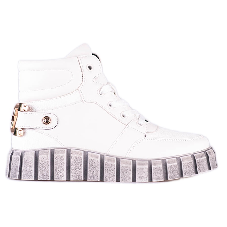 W. Potocki Sportowe botki damskie Potocki białe na platformie