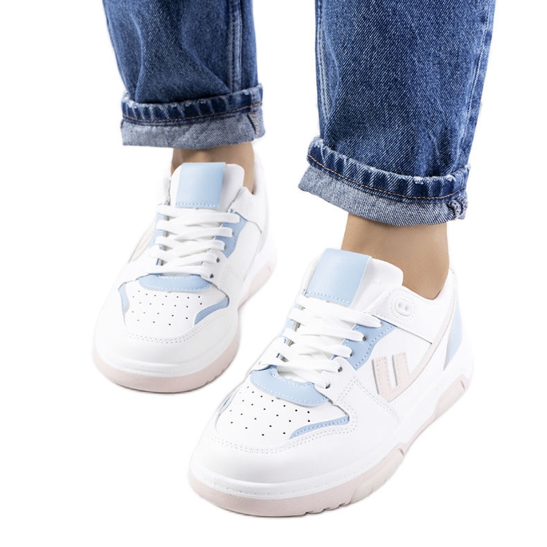 Białe sneakersy damskie Arsan niebieskie różowe