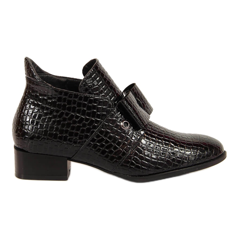 Botki damskie sztyblety z kokardą lakierowane czarne Potocki