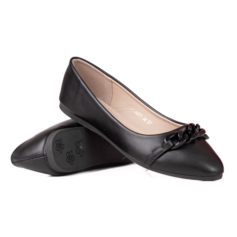 W. Potocki Czarne baleriny damskie w szpic z łańcuszkiem Potocki