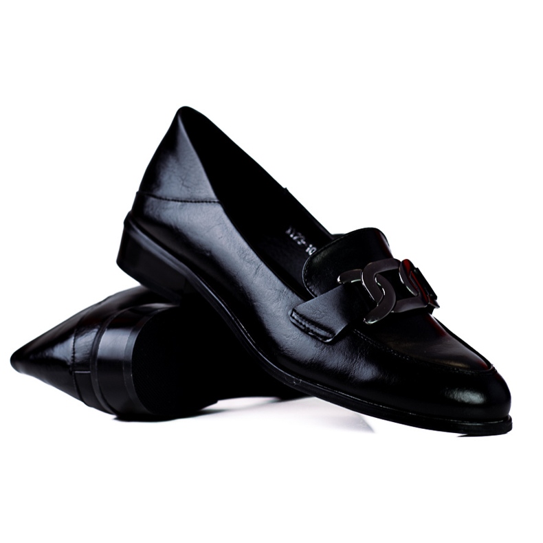 Eleganckie mokasyny damskie z łańcuszkiem Vinceza czarne