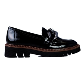 Mokasyny damskie na platformie Vinceza z lakierowanej skóry ekologicznej czarne