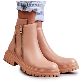 PG1 Damskie Skórzane Botki Na Suwak Beżowe Navarra beżowy