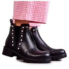 PG1 Skórzane Botki Workery Czarne Ferra