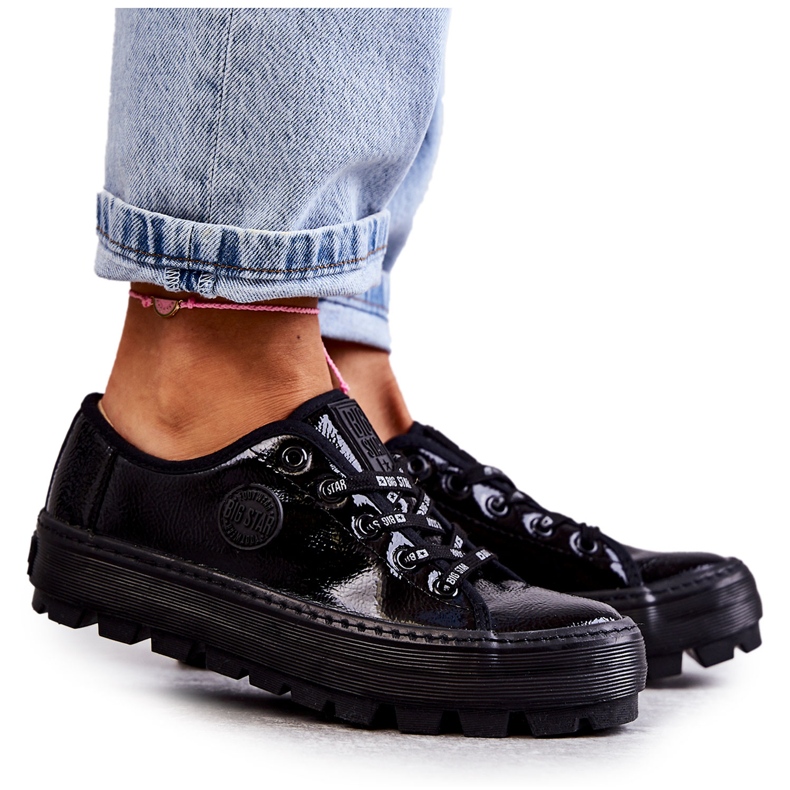 Modne Lakierowane Trampki Big Star KK274044 Czarne