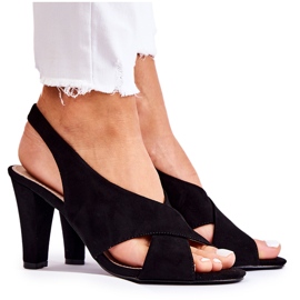 S.Barski Modne Zamszowe Sandały Czarne Therala