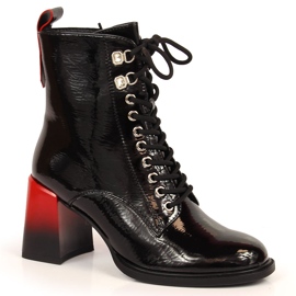 Botki lakierowane na słupku ocieplane czarne S.Barski