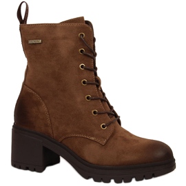 Botki zamszowe na słupku ocieplane brązowe Vinceza