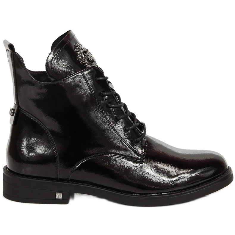 Botki damskie lakierowane ocieplane czarne Potocki