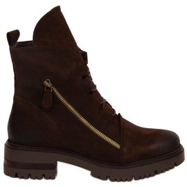 Botki damskie z zamkiem ocieplane brązowe Potocki