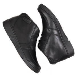 Skórzane botki damskie komfortowe ocieplane czarne Łukbut 675