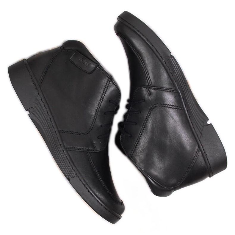 Skórzane botki damskie komfortowe ocieplane czarne Łukbut 675