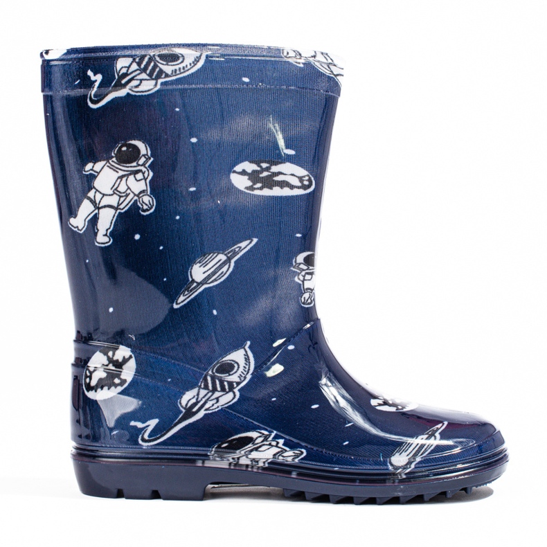 Wysokie kalosze chłopięce ze wzorem Shelovet granatowe niebieskie