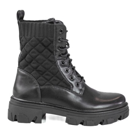 Sznurowane workery damskie Shelovet z pikowaniem czarne