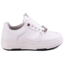 Białe trampki damskie na platformie z łańcuszkiem Shelovet