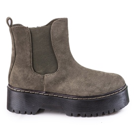 Zielone sztyblety damskie na platformie Shelovet z zamszu ekologicznego