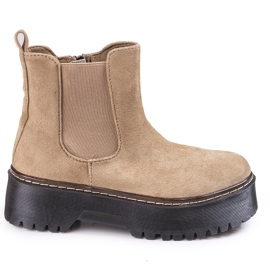 Brązowe sztyblety damskie na platformie Shelovet z zamszu ekologicznego