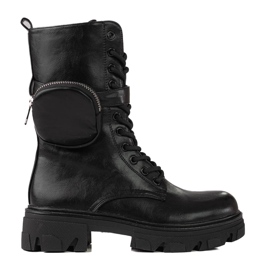 Czarne workery damskie z kieszonką