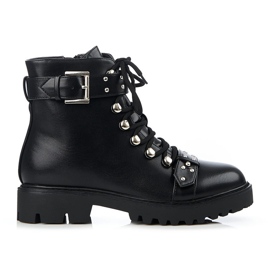 Niskie botki damskie Shelovet z gorsetowym wiązaniem czarne