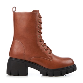 Klasyczne sznurowane workery damskie Shelovet brązowe na obcasie