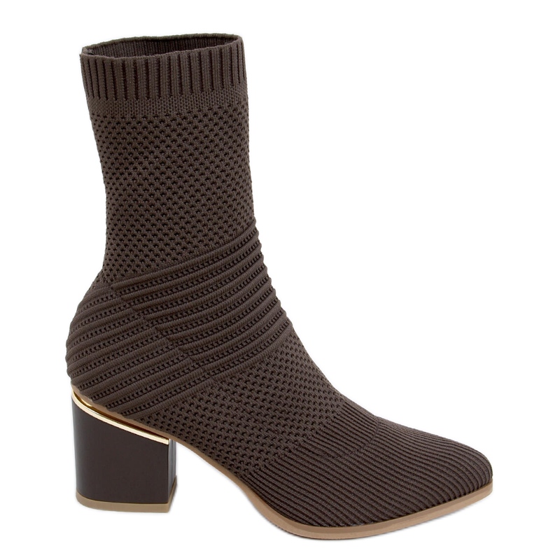 Botki na obcasie skarpetkowe Tiara Brown brązowe