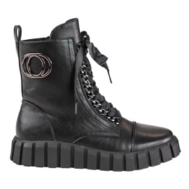 W. Potocki Workery damskie sznurowane wstążką Potocki czarne