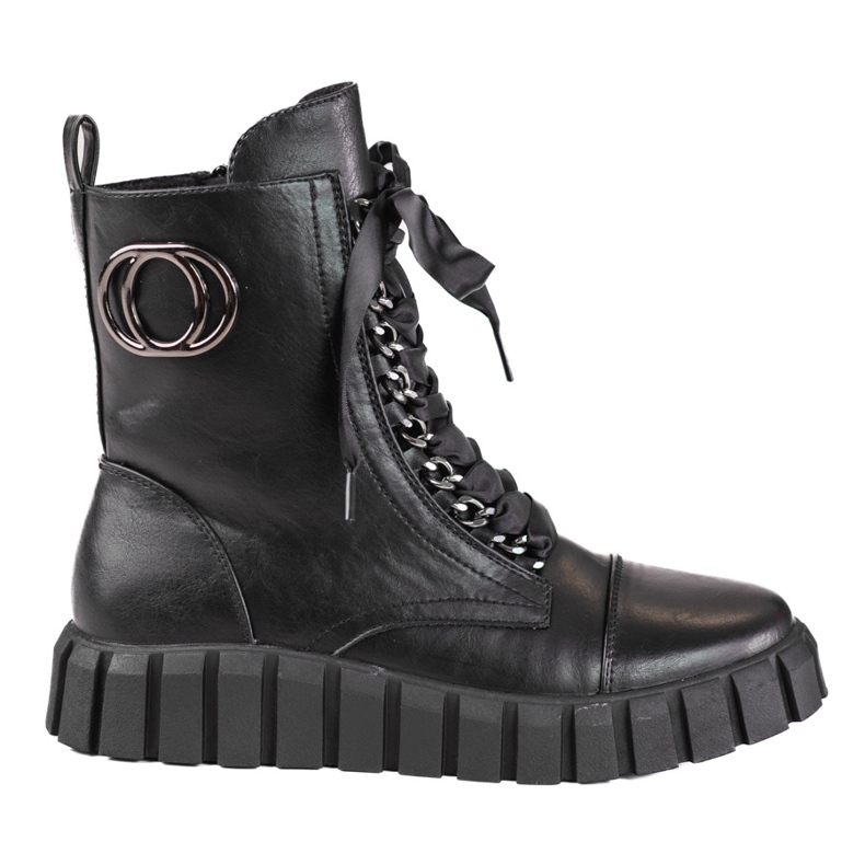 W. Potocki Workery damskie sznurowane wstążką Potocki czarne