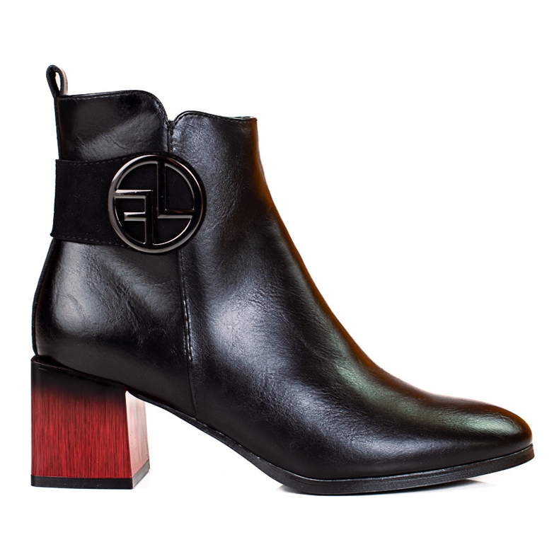 W. Potocki Klasyczne botki damskie na niskim słupku Potocki czarne