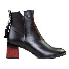 W. Potocki Modne botki damskie na słupku Potocki czarne